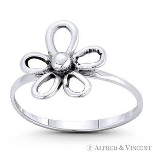 5-Petal Daisy Flower Charm Stackable Ring in .925 Sterling Silver - Size 6